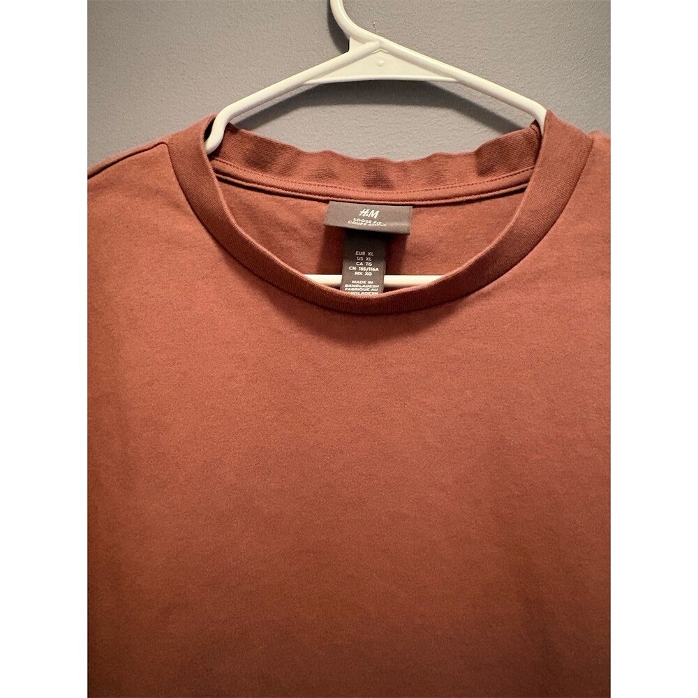 H&M T-Shirt Mens XL Maroon Crew Neck Short Sleeve Loose Fit Oversized - Picture 2 of 9